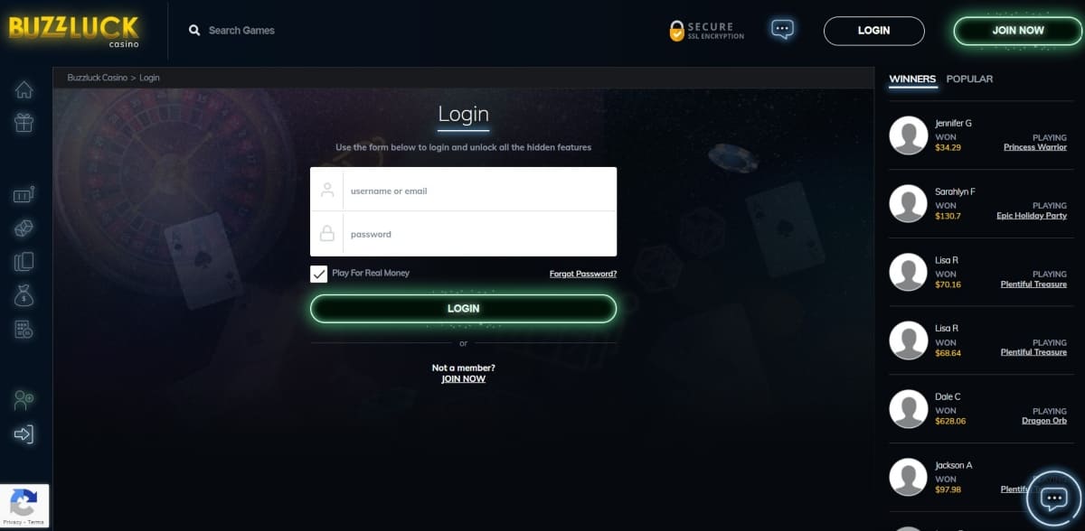 Buzzluck Casino Login