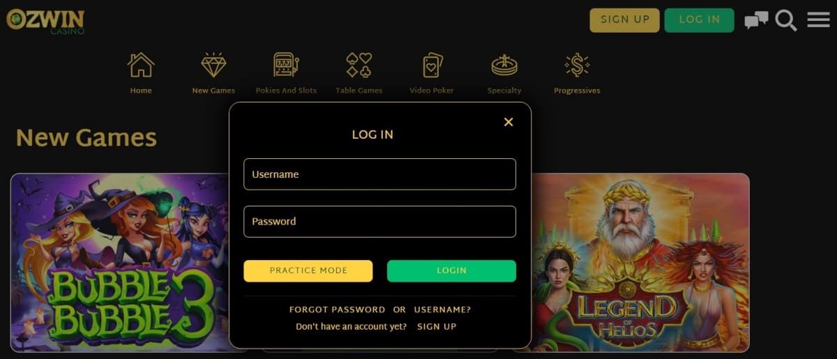 Ozwin Casino Login