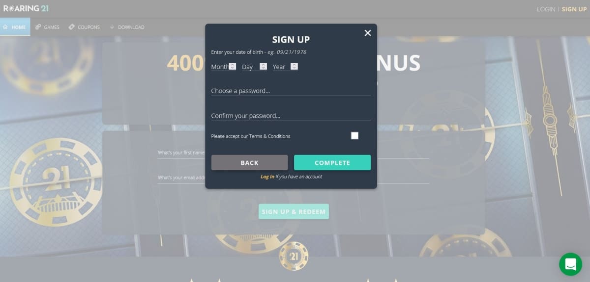 Roaring 21 Casino Registration