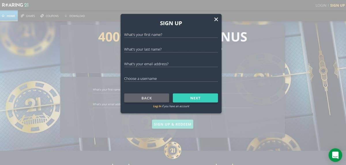 Roaring 21 Casino Sign Up